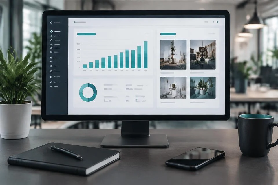 Advertising campaign review with charts and ad creatives
