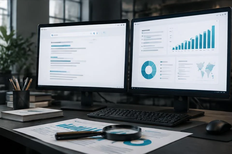 Search and analytics screens for SEO and GEO optimization